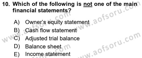 Accounting 1 Dersi 2021 - 2022 Yılı (Vize) Ara Sınavı 10. Soru