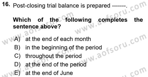 Accounting 1 Dersi 2021 - 2022 Yılı (Vize) Ara Sınav Soruları 16. Soru