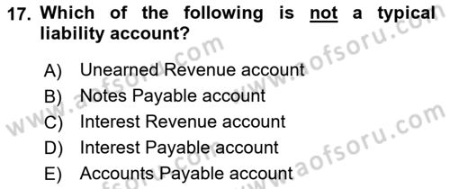 Accounting 1 Dersi 2021 - 2022 Yılı (Vize) Ara Sınav Soruları 17. Soru