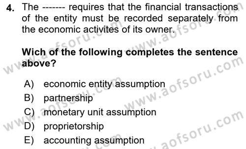 Accounting 1 Dersi 2021 - 2022 Yılı (Vize) Ara Sınav Soruları 4. Soru