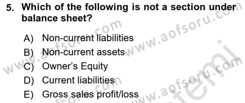 Accounting 1 Dersi 2021 - 2022 Yılı (Vize) Ara Sınav Soruları 5. Soru