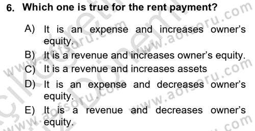 Accounting 1 Dersi 2021 - 2022 Yılı (Vize) Ara Sınav Soruları 6. Soru
