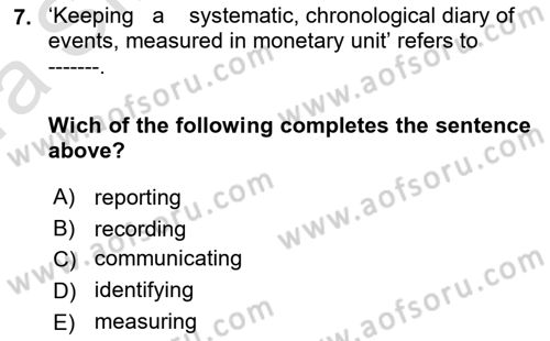 Accounting 1 Dersi 2021 - 2022 Yılı (Vize) Ara Sınav Soruları 7. Soru