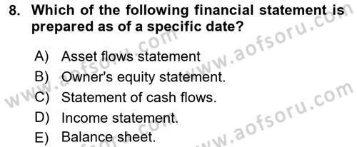 Accounting 1 Dersi 2021 - 2022 Yılı (Vize) Ara Sınav Soruları 8. Soru