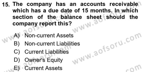 Accounting 1 Dersi 2021 - 2022 Yılı (Final) Dönem Sonu Sınav Soruları 15. Soru