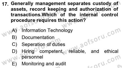 Accounting 1 Dersi 2021 - 2022 Yılı (Final) Dönem Sonu Sınav Soruları 17. Soru