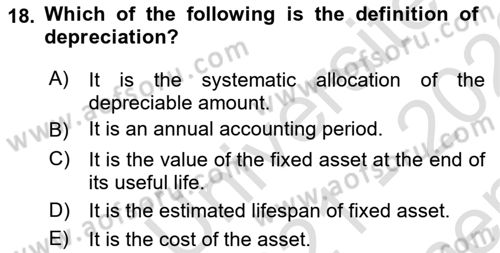 Accounting 1 Dersi 2021 - 2022 Yılı (Final) Dönem Sonu Sınav Soruları 18. Soru