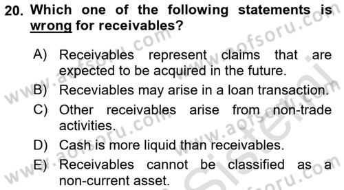Accounting 1 Dersi 2021 - 2022 Yılı (Final) Dönem Sonu Sınav Soruları 20. Soru