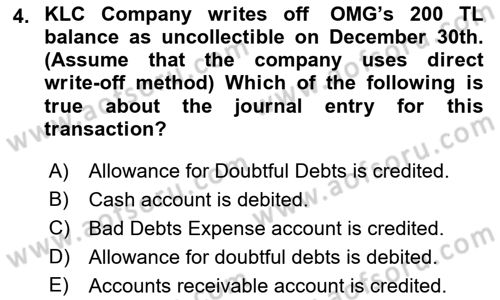 Accounting 1 Dersi 2021 - 2022 Yılı (Final) Dönem Sonu Sınav Soruları 4. Soru