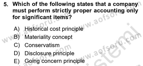 Accounting 1 Dersi 2021 - 2022 Yılı (Final) Dönem Sonu Sınav Soruları 5. Soru