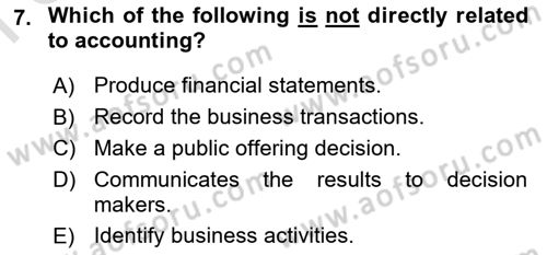 Accounting 1 Dersi 2021 - 2022 Yılı (Final) Dönem Sonu Sınav Soruları 7. Soru