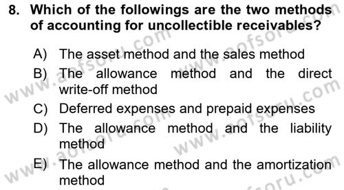 Accounting 1 Dersi 2021 - 2022 Yılı (Final) Dönem Sonu Sınav Soruları 8. Soru