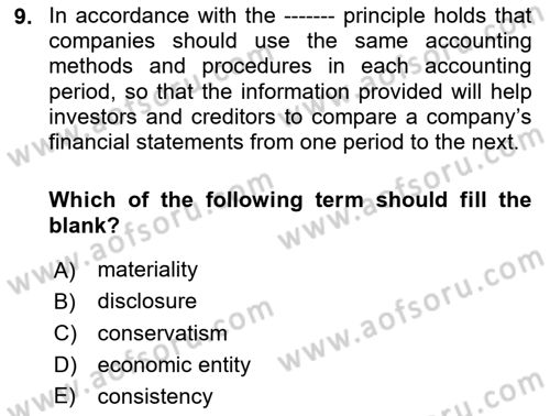 Accounting 1 Dersi 2021 - 2022 Yılı (Final) Dönem Sonu Sınav Soruları 9. Soru