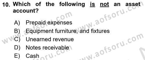 Accounting 1 Dersi 2021 - 2022 Yılı Yaz Okulu Sınavı 10. Soru