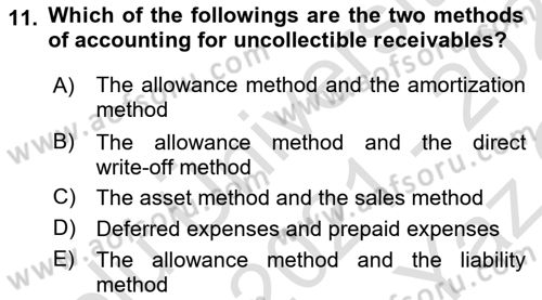 Accounting 1 Dersi 2021 - 2022 Yılı Yaz Okulu Sınavı 11. Soru