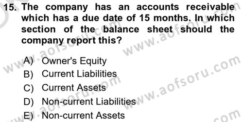 Accounting 1 Dersi 2021 - 2022 Yılı Yaz Okulu Sınavı 15. Soru