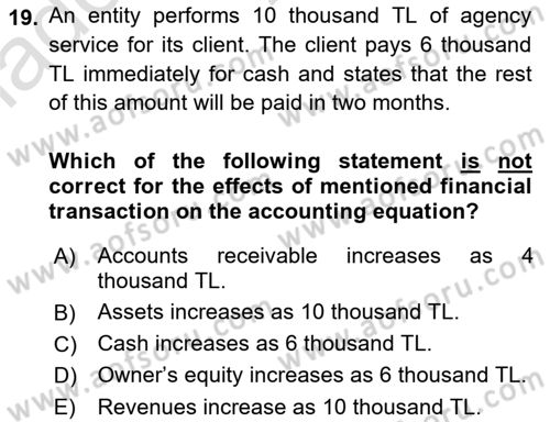 Accounting 1 Dersi 2021 - 2022 Yılı Yaz Okulu Sınavı 19. Soru