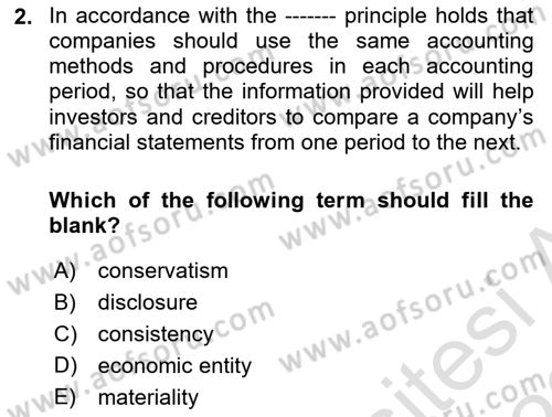 Accounting 1 Dersi 2021 - 2022 Yılı Yaz Okulu Sınavı 2. Soru