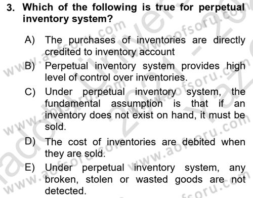 Accounting 1 Dersi 2021 - 2022 Yılı Yaz Okulu Sınavı 3. Soru