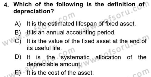 Accounting 1 Dersi 2021 - 2022 Yılı Yaz Okulu Sınavı 4. Soru