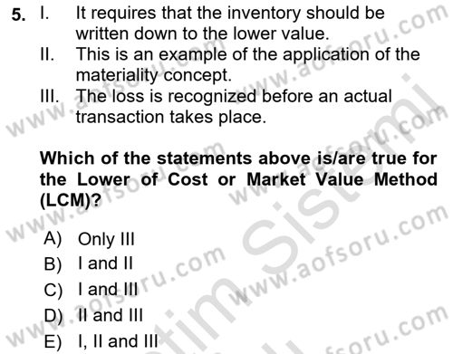 Accounting 1 Dersi 2021 - 2022 Yılı Yaz Okulu Sınavı 5. Soru