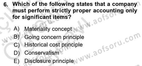 Accounting 1 Dersi 2021 - 2022 Yılı Yaz Okulu Sınavı 6. Soru