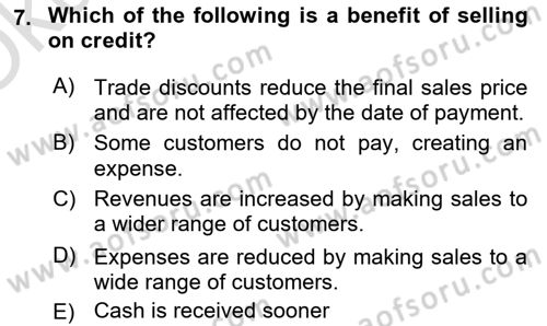 Accounting 1 Dersi 2021 - 2022 Yılı Yaz Okulu Sınavı 7. Soru