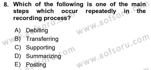 Accounting 1 Dersi 2021 - 2022 Yılı Yaz Okulu Sınavı 8. Soru