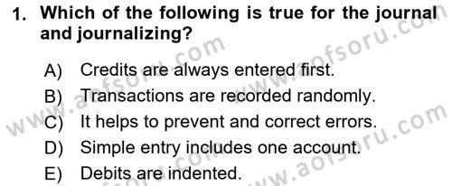 Accounting 1 Dersi 2022 - 2023 Yılı (Vize) Ara Sınav Soruları 1. Soru