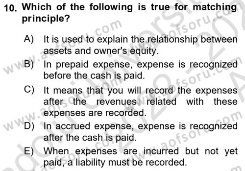 Accounting 1 Dersi 2022 - 2023 Yılı (Vize) Ara Sınav Soruları 10. Soru
