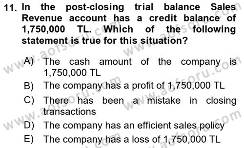 Accounting 1 Dersi 2022 - 2023 Yılı (Vize) Ara Sınav Soruları 11. Soru