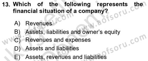Accounting 1 Dersi 2022 - 2023 Yılı (Vize) Ara Sınav Soruları 13. Soru