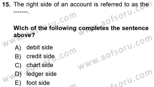 Accounting 1 Dersi 2022 - 2023 Yılı (Vize) Ara Sınav Soruları 15. Soru