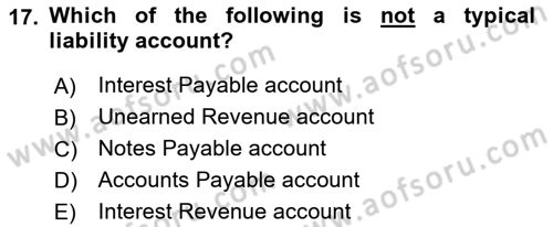 Accounting 1 Dersi 2022 - 2023 Yılı (Vize) Ara Sınav Soruları 17. Soru
