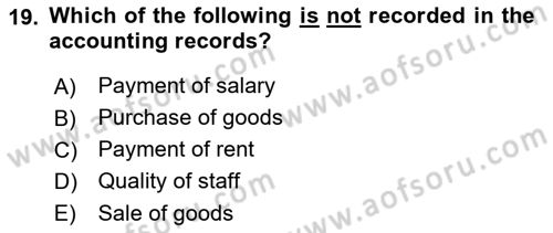 Accounting 1 Dersi 2022 - 2023 Yılı (Vize) Ara Sınav Soruları 19. Soru