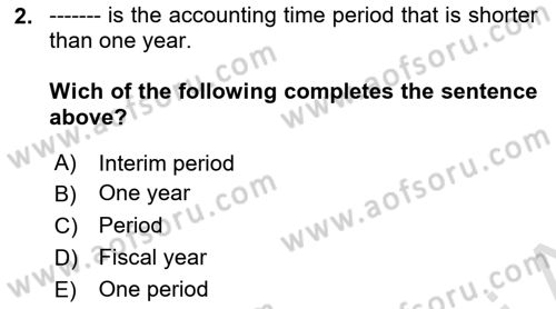 Accounting 1 Dersi 2022 - 2023 Yılı (Vize) Ara Sınav Soruları 2. Soru