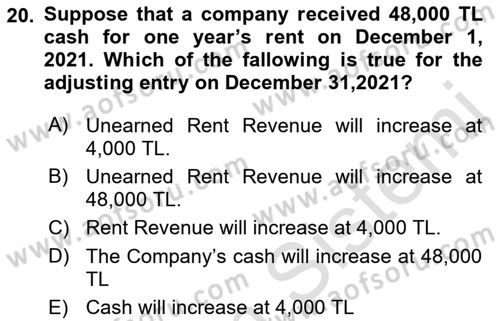 Accounting 1 Dersi 2022 - 2023 Yılı (Vize) Ara Sınav Soruları 20. Soru