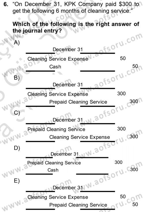 Accounting 1 Dersi 2022 - 2023 Yılı (Vize) Ara Sınav Soruları 6. Soru