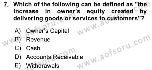 Accounting 1 Dersi 2022 - 2023 Yılı (Vize) Ara Sınav Soruları 7. Soru