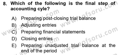 Accounting 1 Dersi 2022 - 2023 Yılı (Vize) Ara Sınav Soruları 8. Soru