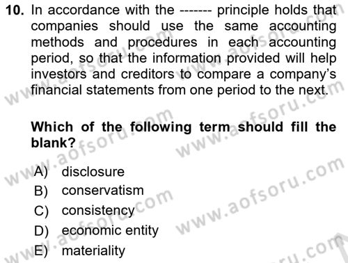 Accounting 1 Dersi 2022 - 2023 Yılı (Final) Dönem Sonu Sınav Soruları 10. Soru