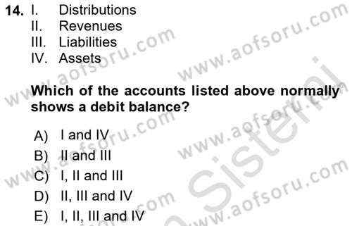 Accounting 1 Dersi 2022 - 2023 Yılı (Final) Dönem Sonu Sınavı 14. Soru