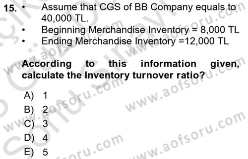 Accounting 1 Dersi 2022 - 2023 Yılı (Final) Dönem Sonu Sınav Soruları 15. Soru