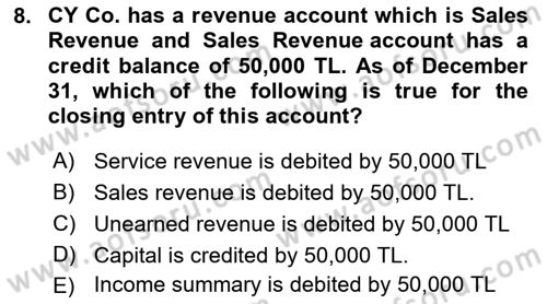 Accounting 1 Dersi 2022 - 2023 Yılı (Final) Dönem Sonu Sınav Soruları 8. Soru