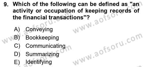 Accounting 1 Dersi 2022 - 2023 Yılı (Final) Dönem Sonu Sınav Soruları 9. Soru