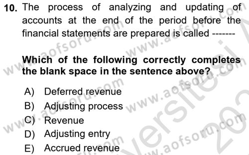 Accounting 1 Dersi 2022 - 2023 Yılı Yaz Okulu Sınav Soruları 10. Soru