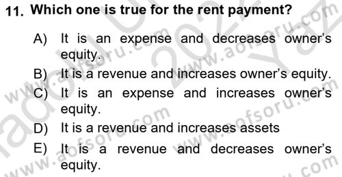 Accounting 1 Dersi 2022 - 2023 Yılı Yaz Okulu Sınavı 11. Soru