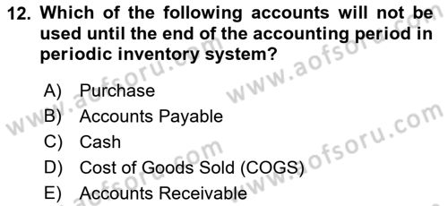 Accounting 1 Dersi 2022 - 2023 Yılı Yaz Okulu Sınav Soruları 12. Soru