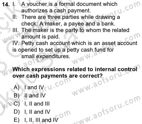 Accounting 1 Dersi 2022 - 2023 Yılı Yaz Okulu Sınav Soruları 14. Soru