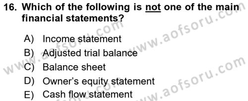 Accounting 1 Dersi 2022 - 2023 Yılı Yaz Okulu Sınav Soruları 16. Soru